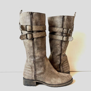 Matisse Taupe Leather Zip Knee High Riding Boots Distressed Look Women's Size 9M